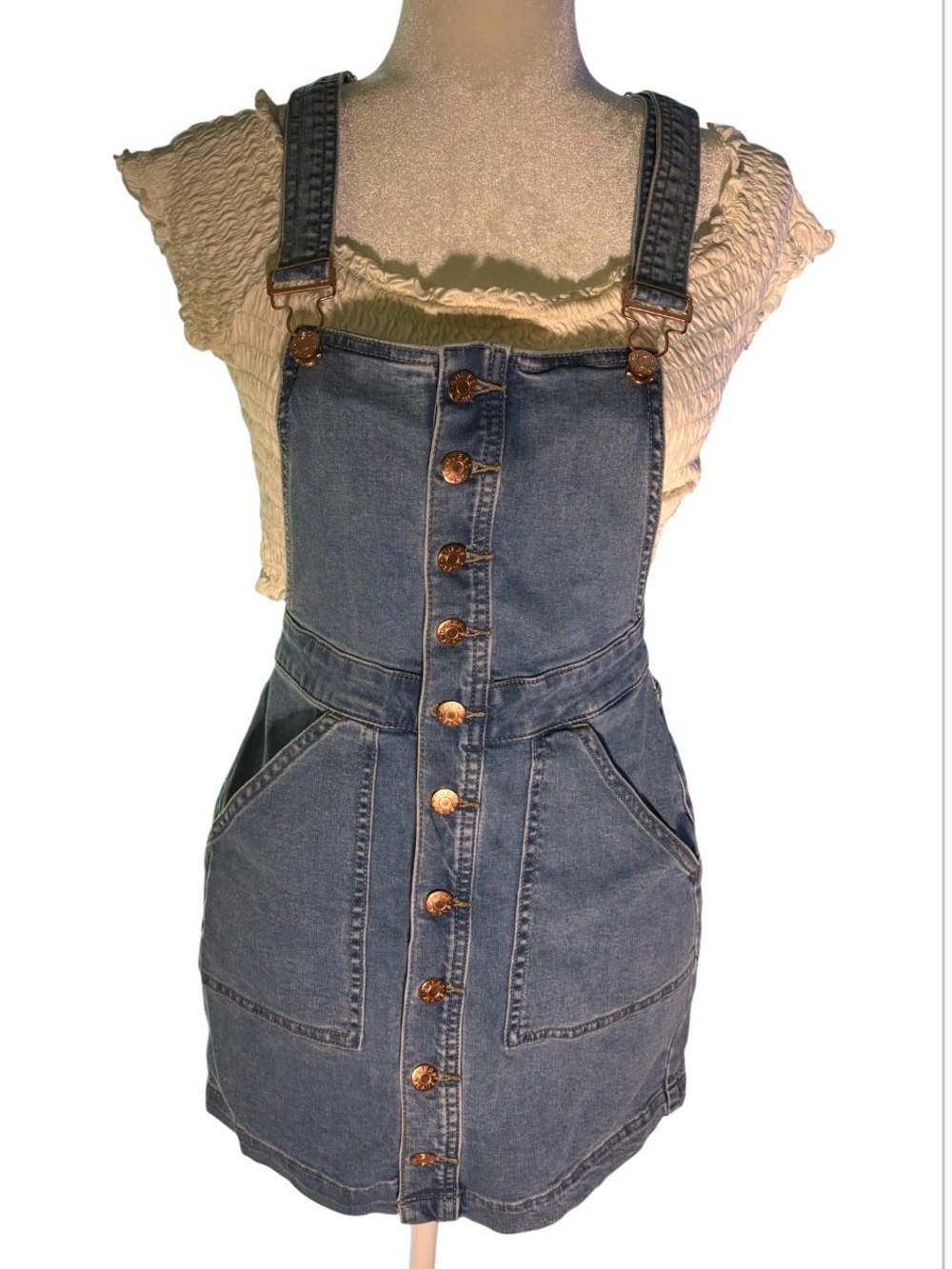 GUESS Denim Overall Mini Dress / Skirtall Button Front Adjustable Straps | Y2K